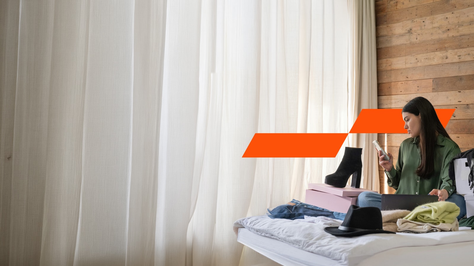 A woman shopping using her devices - AI Generated